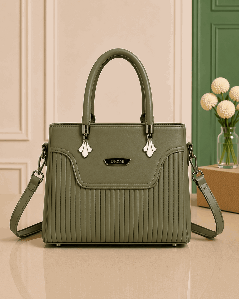 Elegant Pleated Leather Top-Handle Handbag