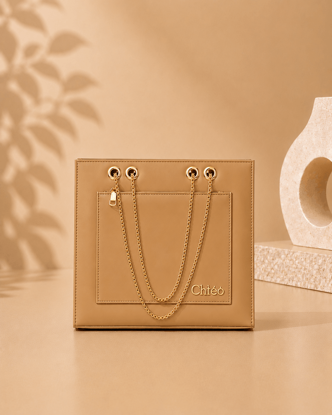 Glossy Tote Bag with Gold Chain