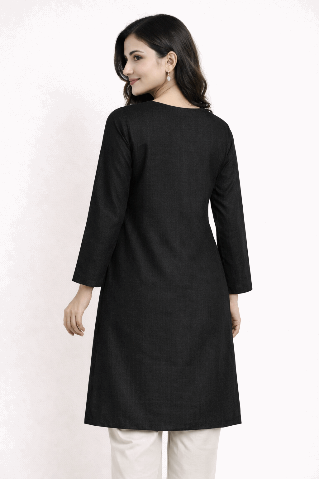 Floral Vine Embroidered Black Cotton Kurta