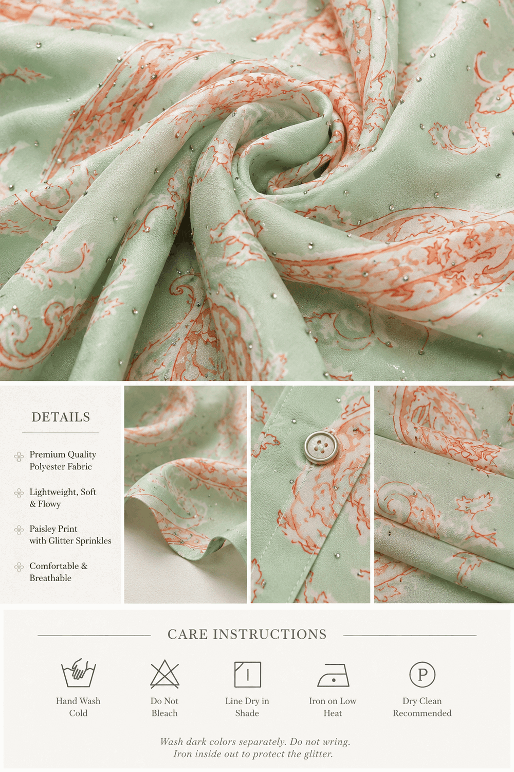 Sage Green Paisley Printed Button-Down Tunic