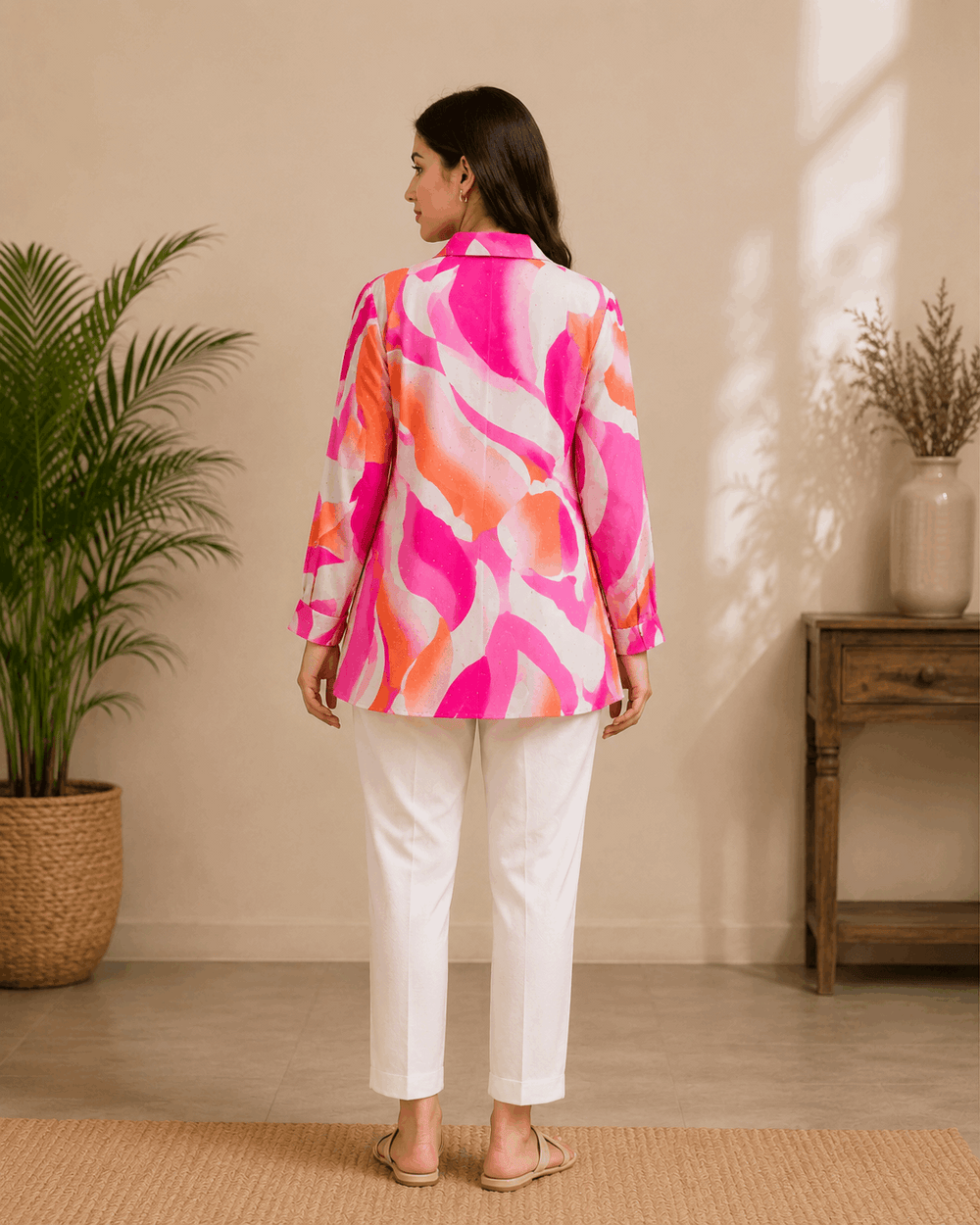 Pink Abstract Printed Flared Shirt