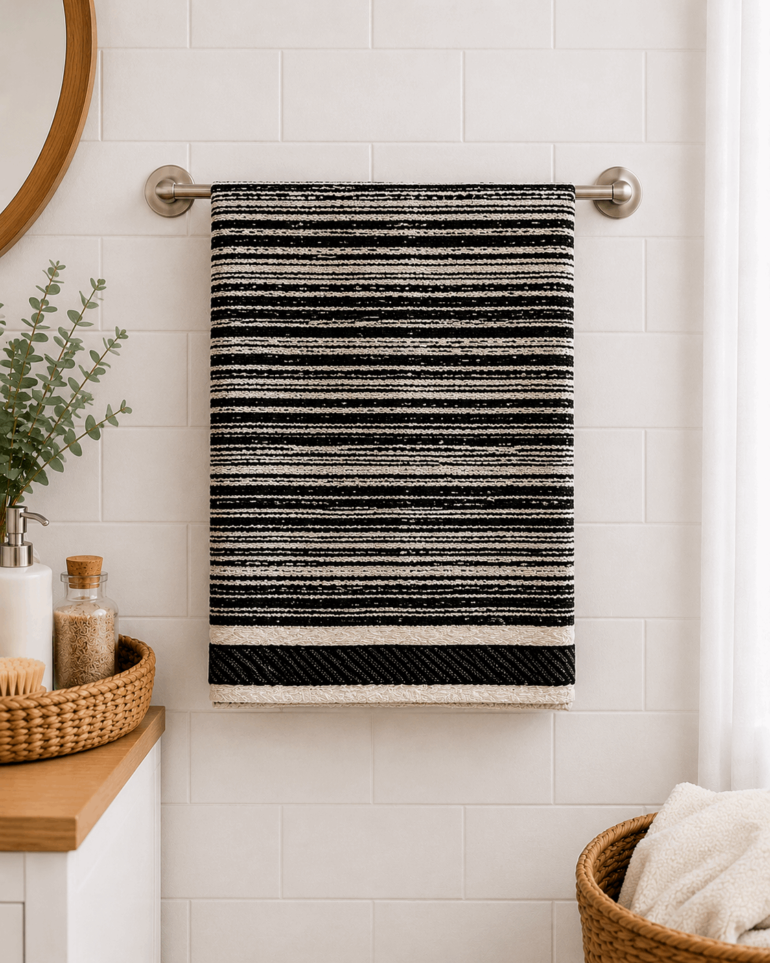 Classic Cotton Bath Towel with Stripe Border