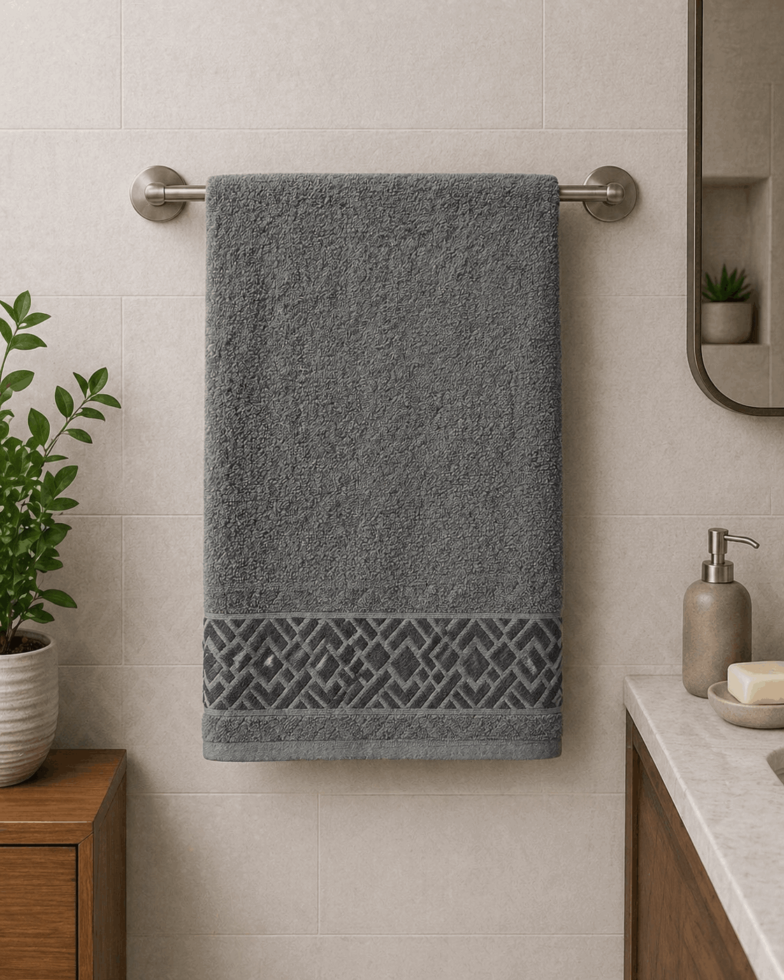 Premium Cotton Bath Towel with Geometric Border