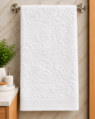 White Embossed Floral Bath Towel