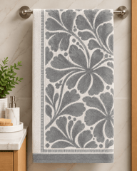 Gray Floral Motif Bath Towel