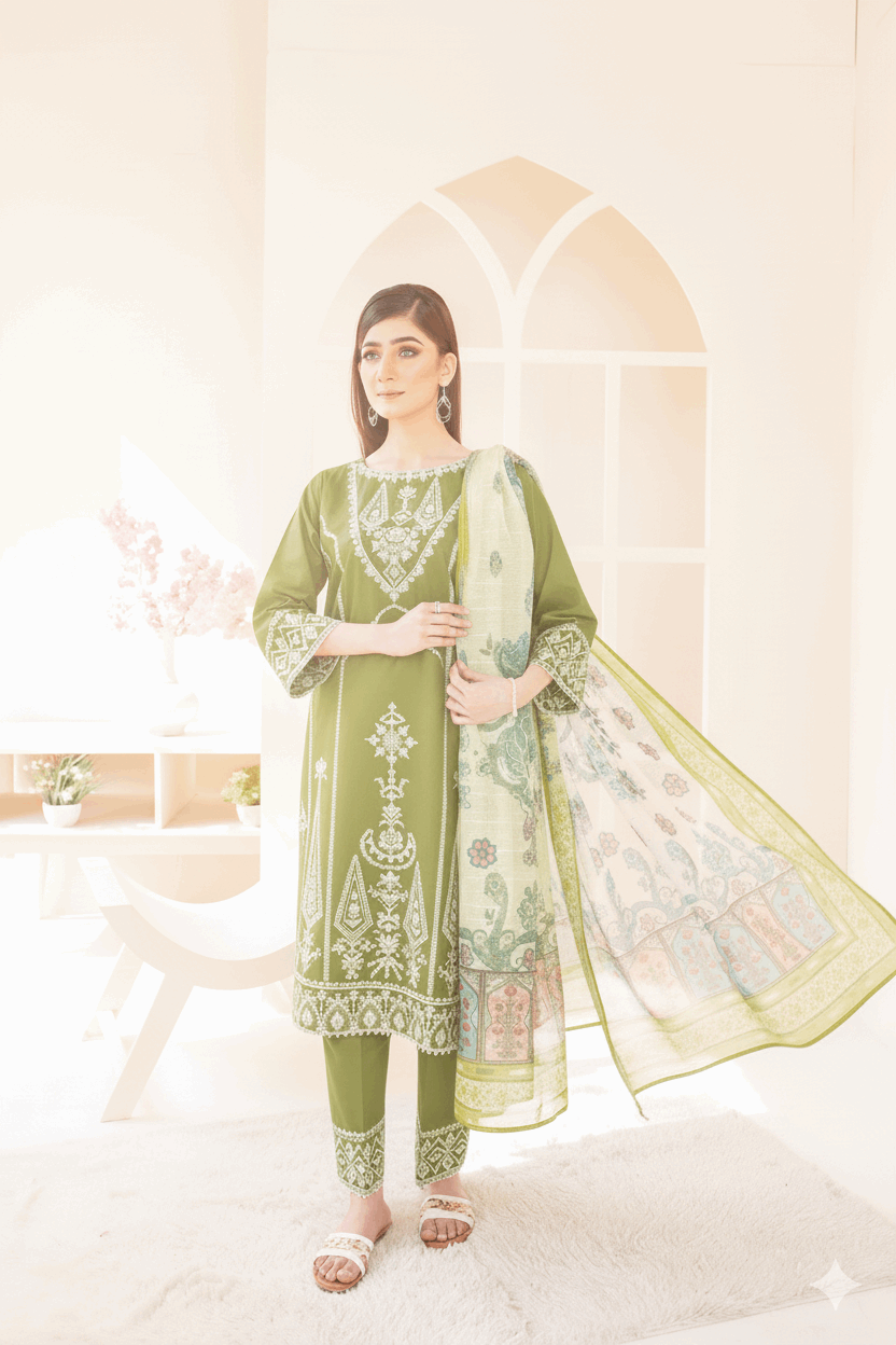 3 Piece – Embroidered Cotton Suit # 23