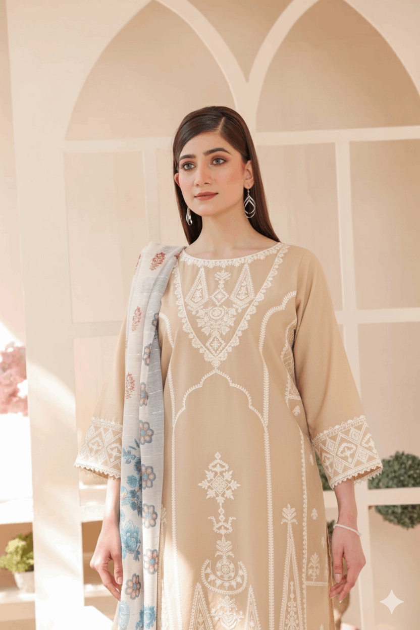 3 Piece – Embroidered Cotton Suit # 21