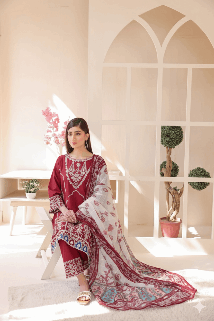 3 Piece – Embroidered Cotton Suit # 22
