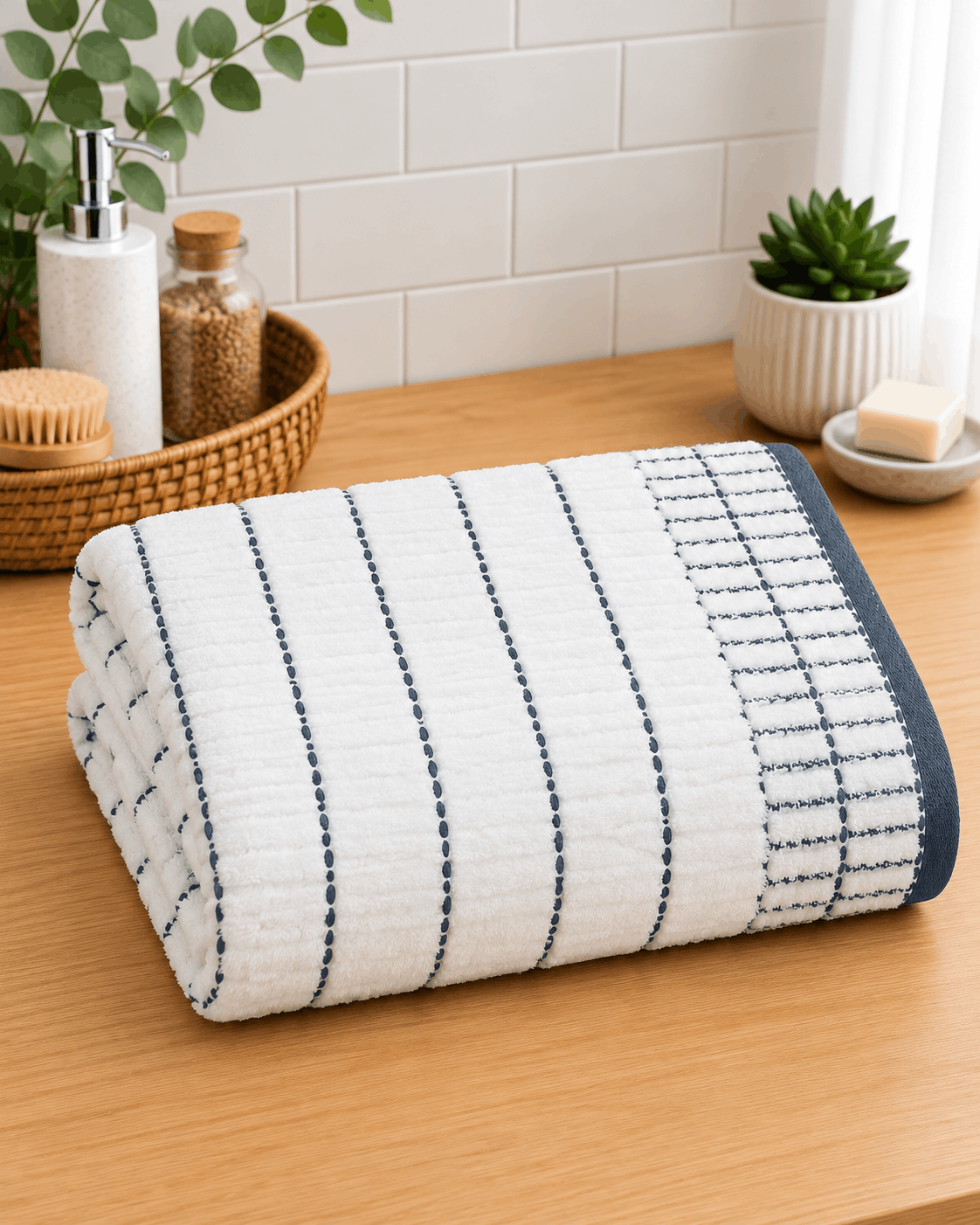 Coastal Stitch White Bath Towel