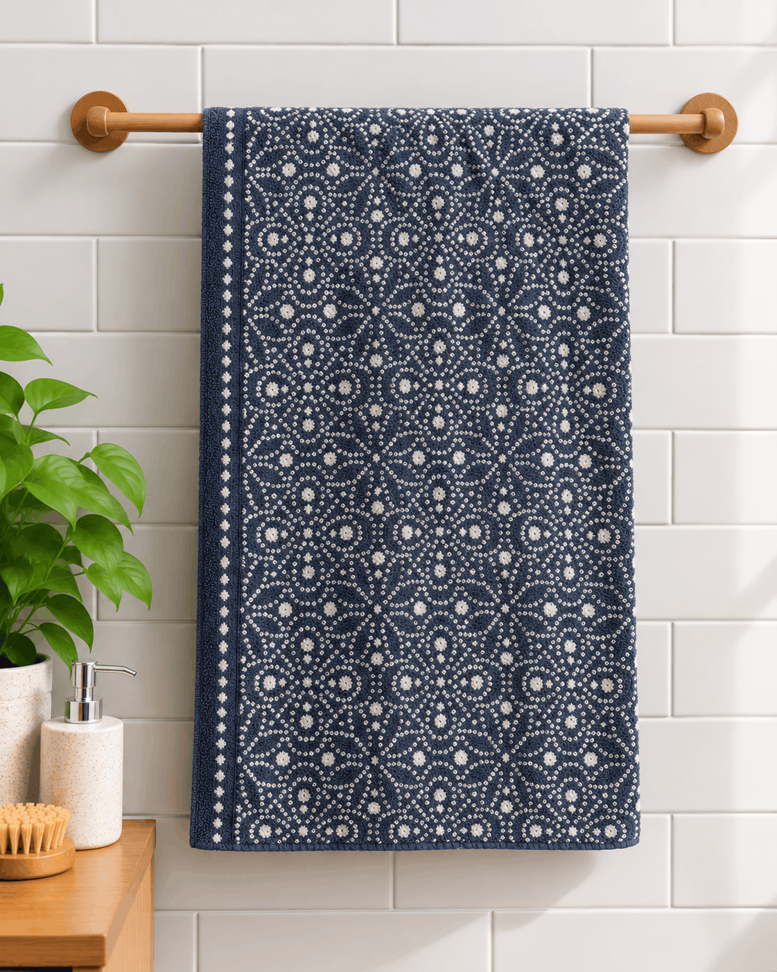 Floral Dotted Band Bath Towel