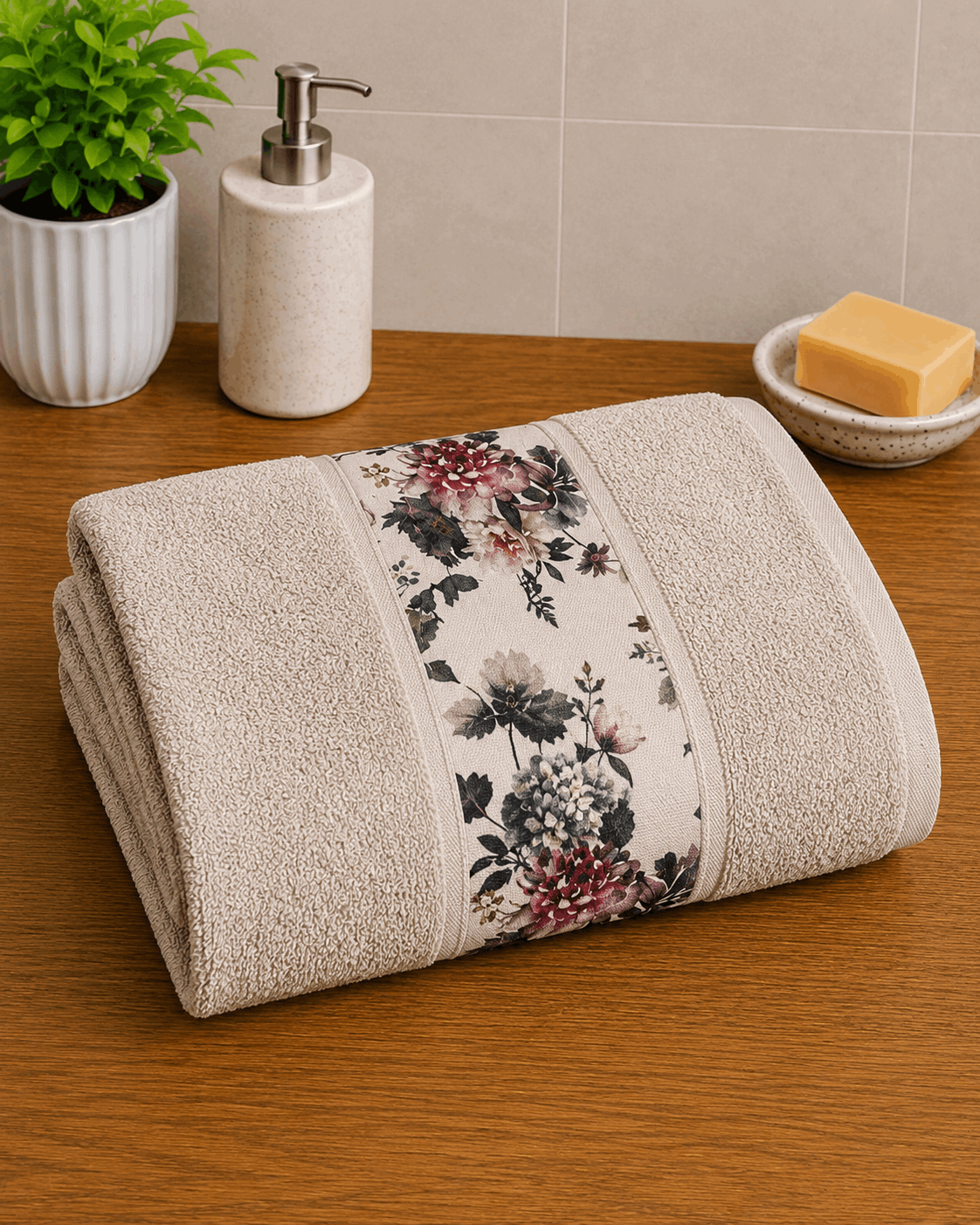 Printed Border Cotton Hand Towel (Pack of 2)