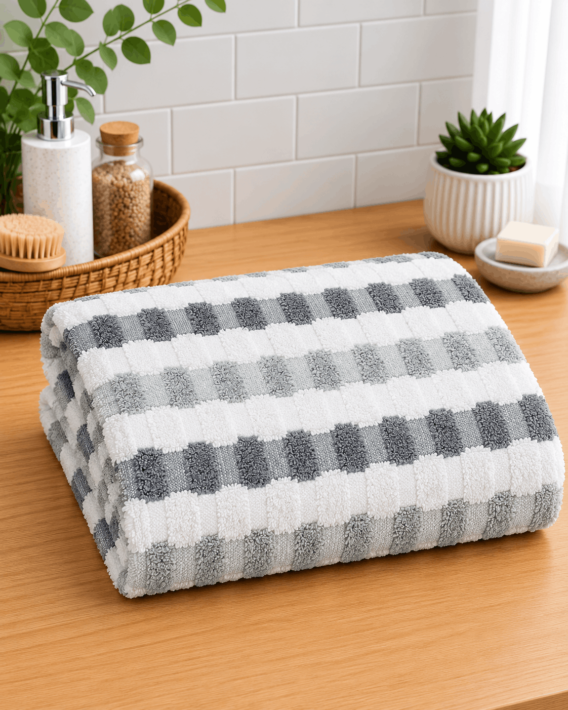 Duual Tone Striped Bath Towel