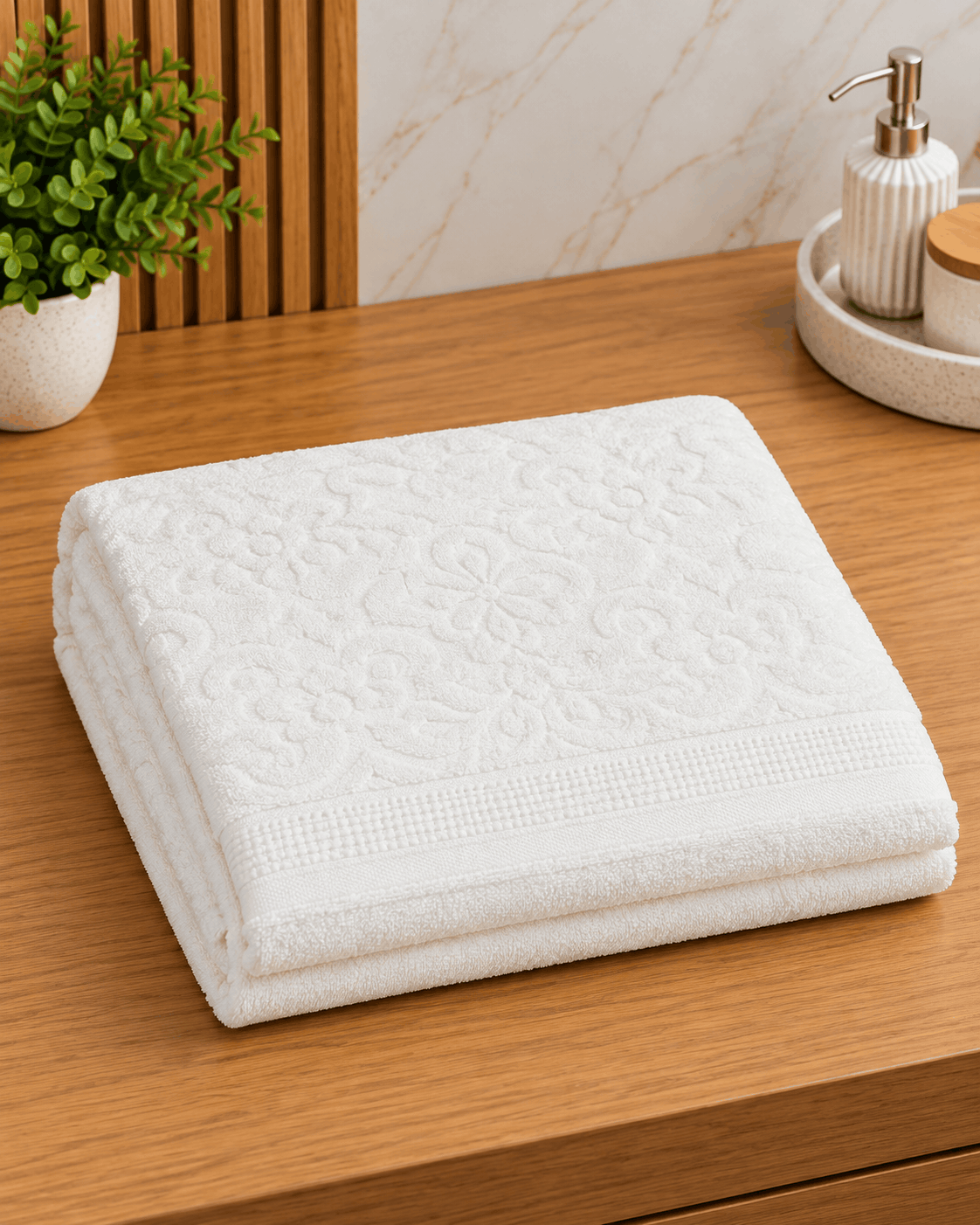 White Embossed Floral Bath Towel