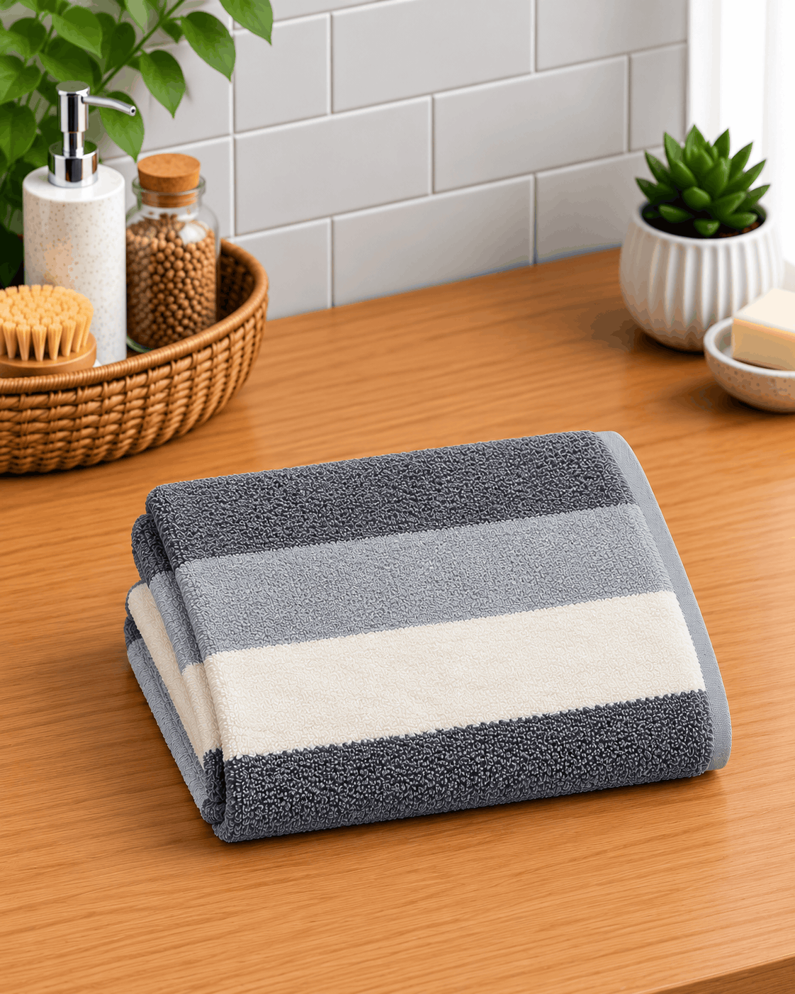 Tri Color Striped Bath Towel