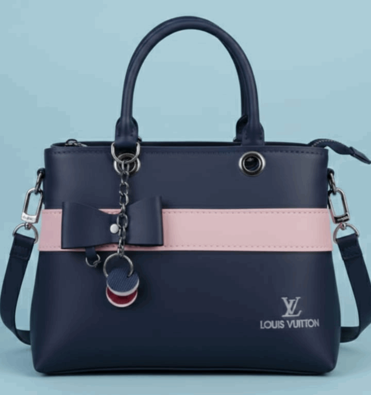 Dual-Handle Crossbody Bag with pink Stripe and Bow