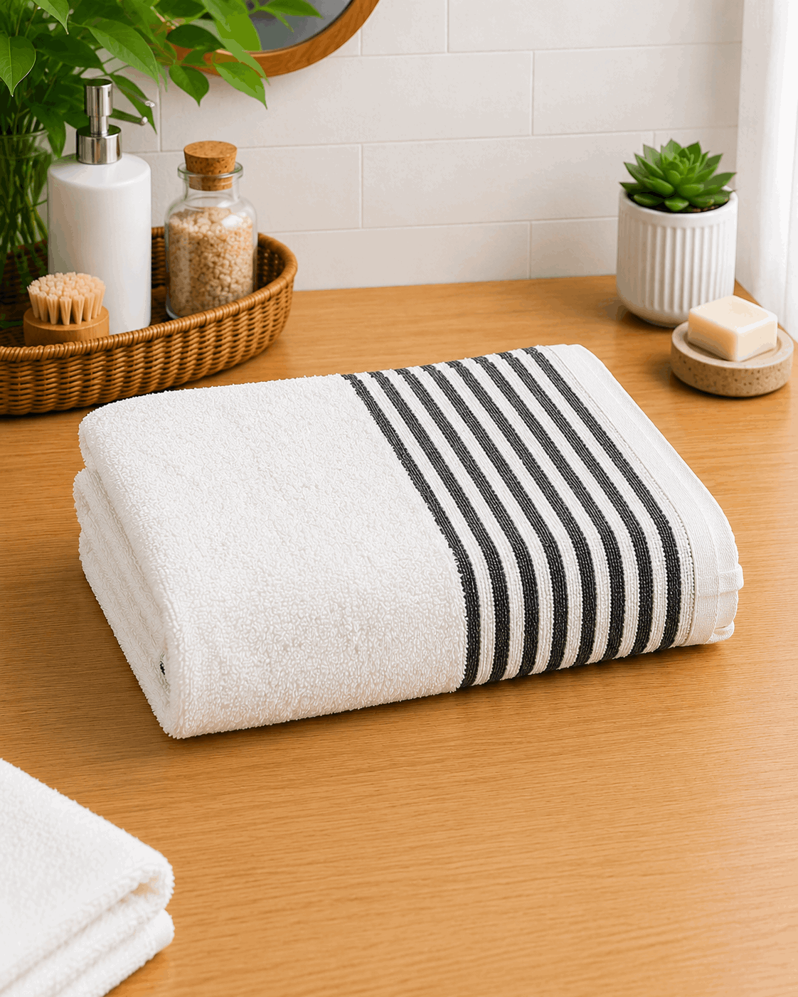 White Zero Twist Stripe  Bath Towel