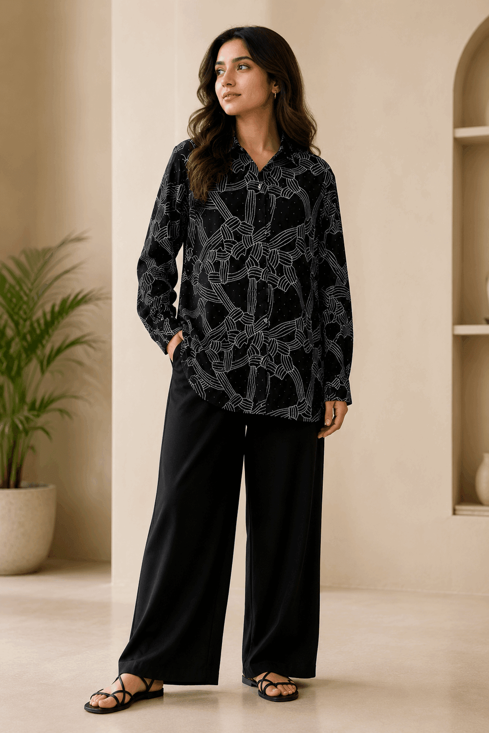 Black Abstract Printed Shirt - Nishat Creative Store
