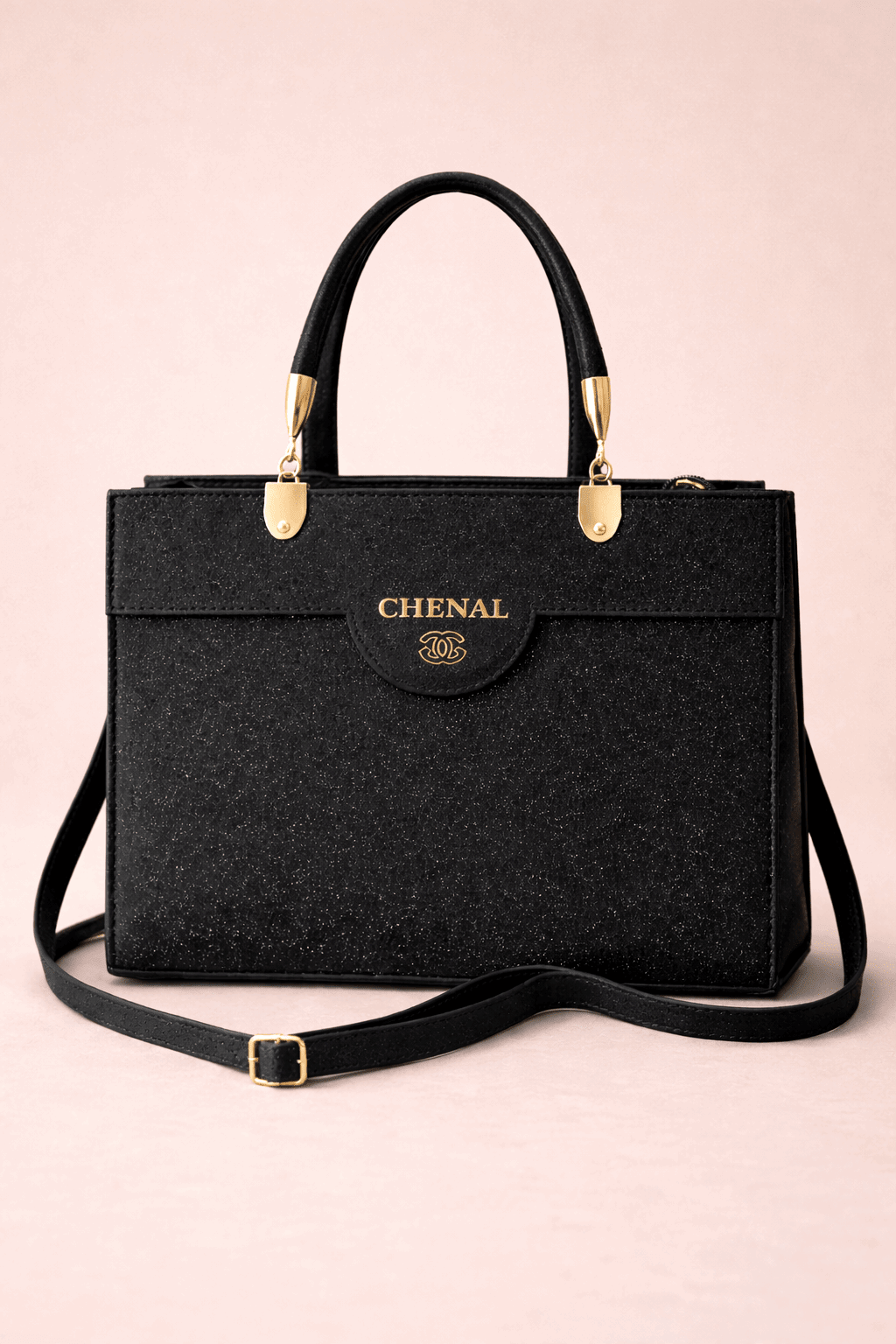 Black Shimmer Square Satchel with Gold Hardware - Nishat Creative Store