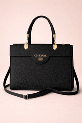 Black Shimmer Square Satchel with Gold Hardware - Nishat Creative Store