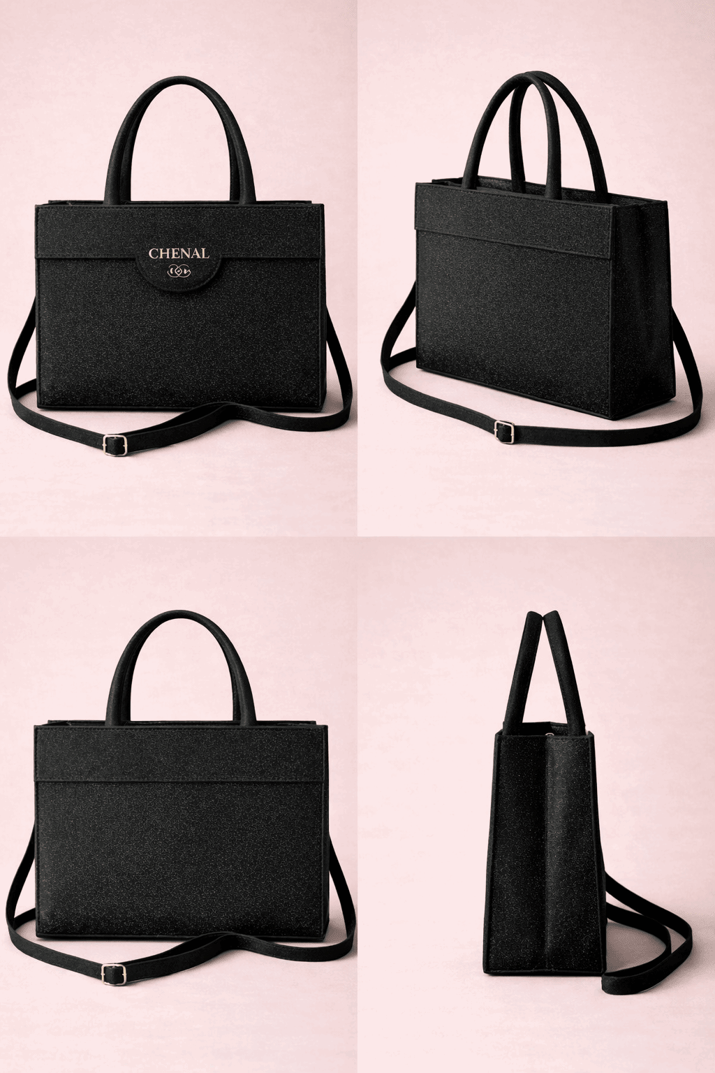 Black Shimmer Square Satchel with Gold Hardware - Nishat Creative Store