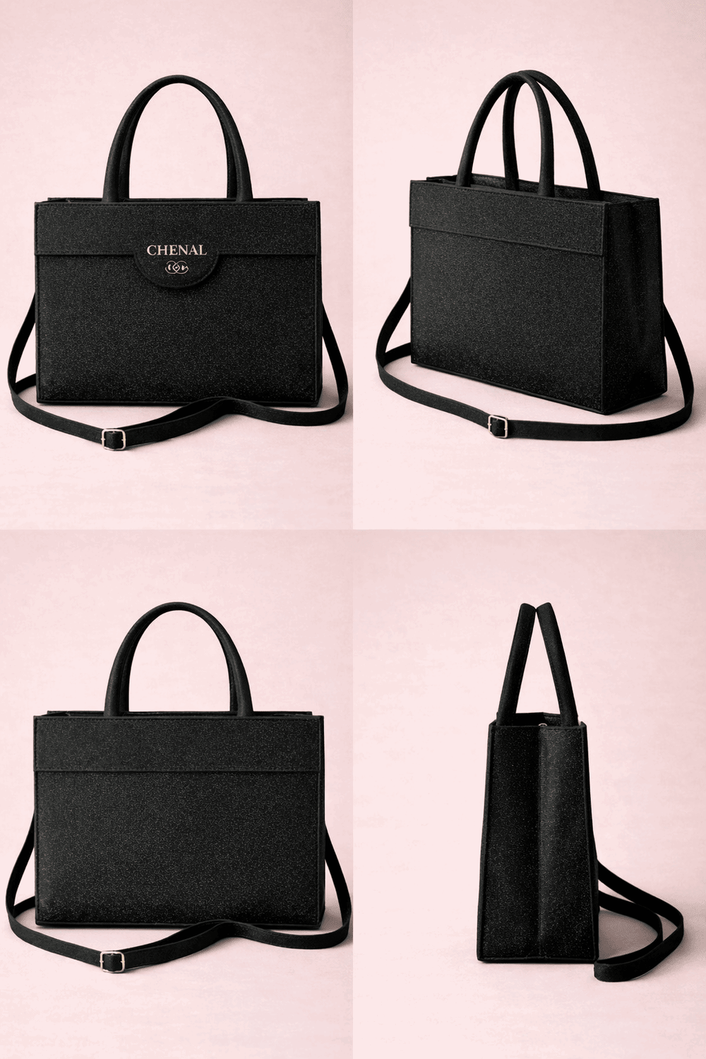 Black Shimmer Square Satchel with Gold Hardware - Nishat Creative Store