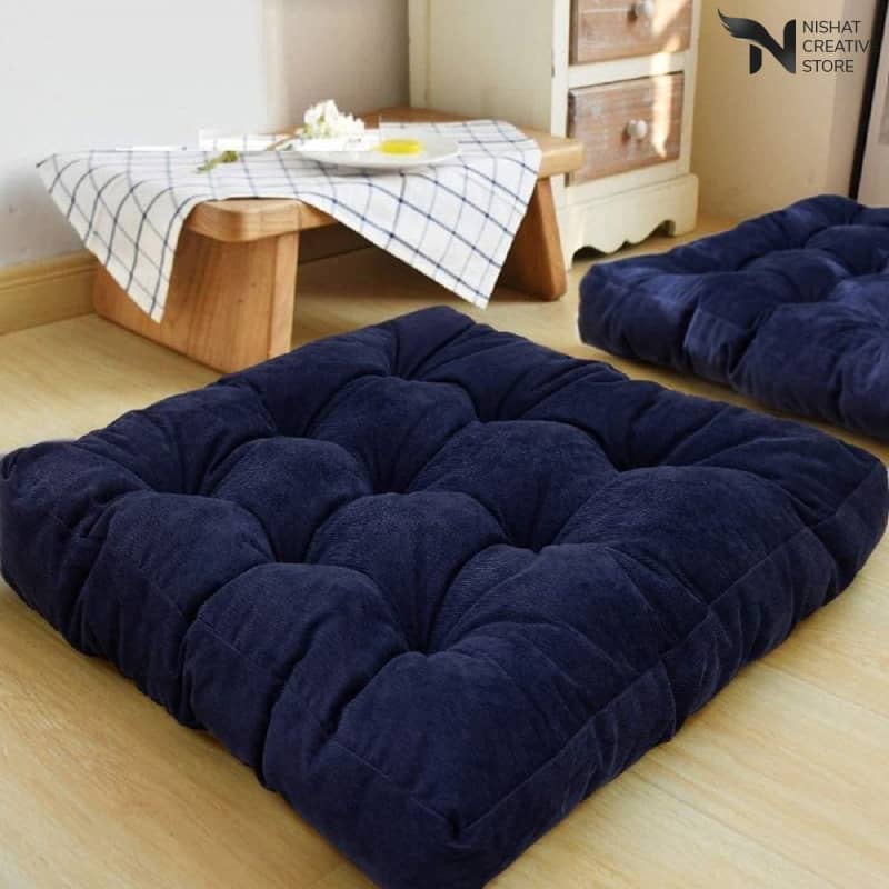 Blue Square Velvet Floor Cushion Design 117 - Nishat Creative Store