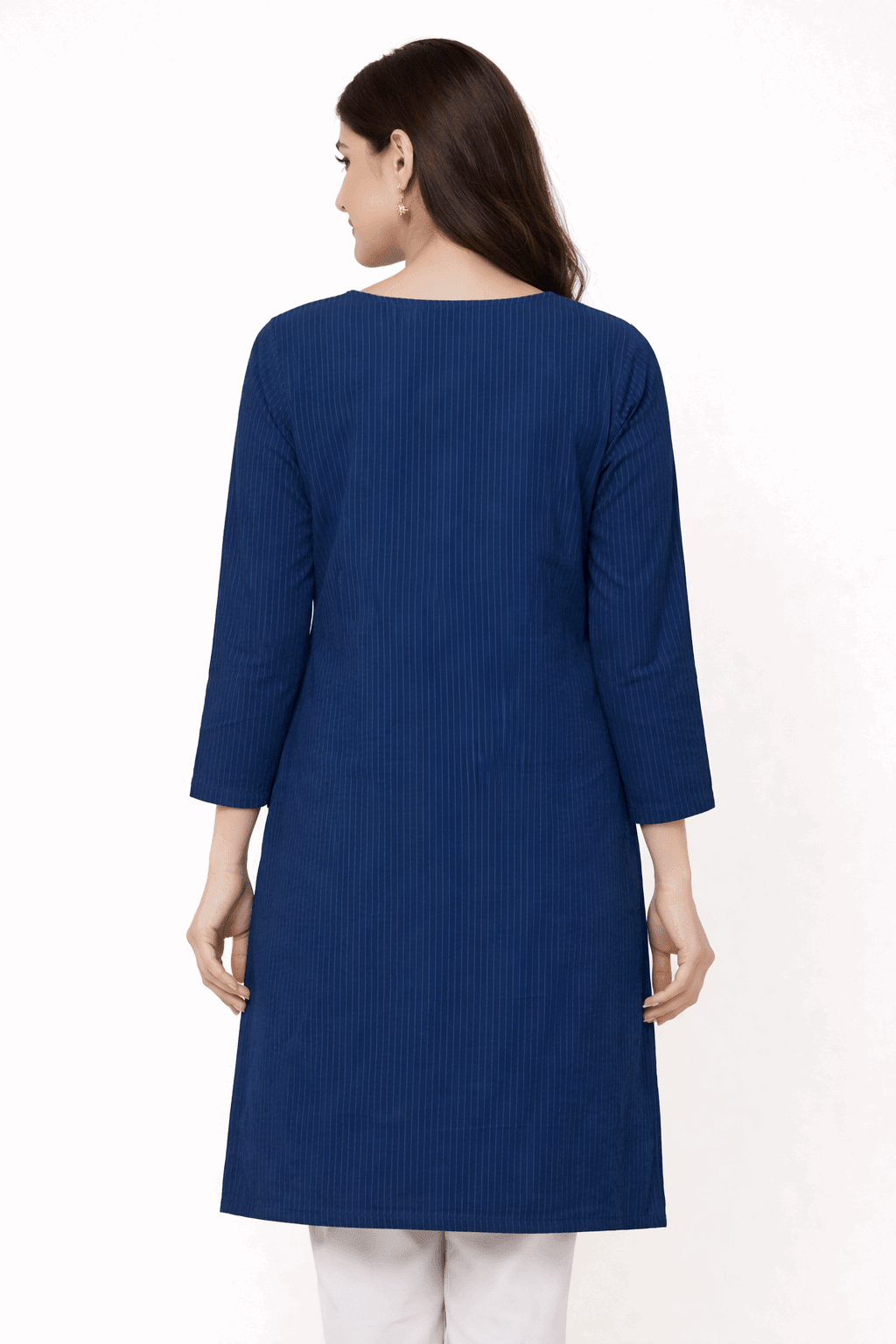 Blue Striped Floral Embroidered Kurta - Nishat Creative Store