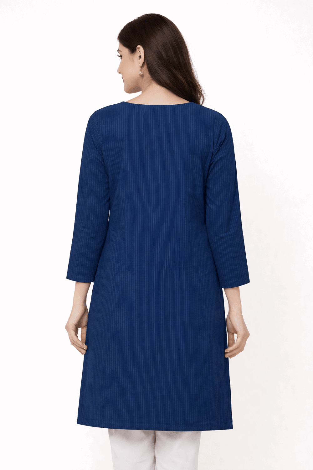 Blue Striped Floral Embroidered Kurta - Nishat Creative Store