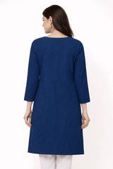 Blue Striped Floral Embroidered Kurta - Nishat Creative Store
