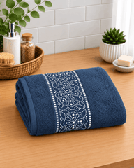 Damask Border Blue Bath Towel