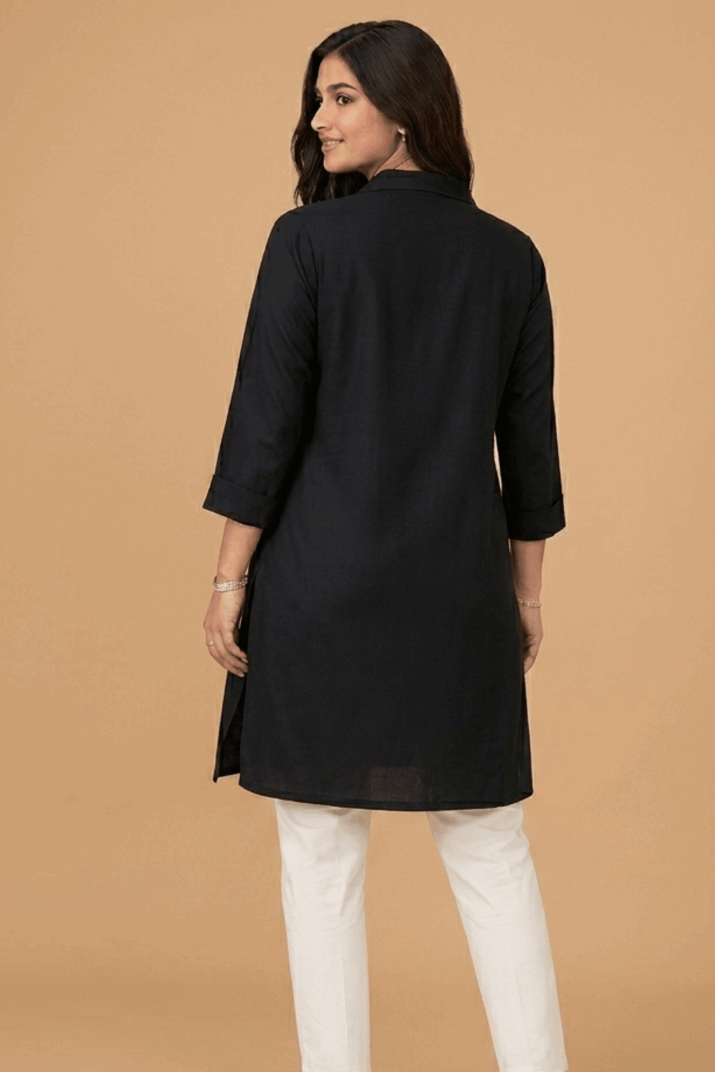 Botanical Embroidered Button-Down Kurta Black - Nishat Creative Store