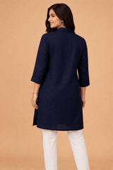 Botanical Embroidered Button-Down Kurta Navy Blue - Nishat Creative Store