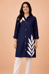 Botanical Embroidered Button-Down Kurta Navy Blue - Nishat Creative Store
