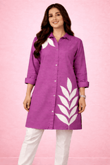 Botanical Embroidered Button-Down Kurta Purple - Nishat Creative Store
