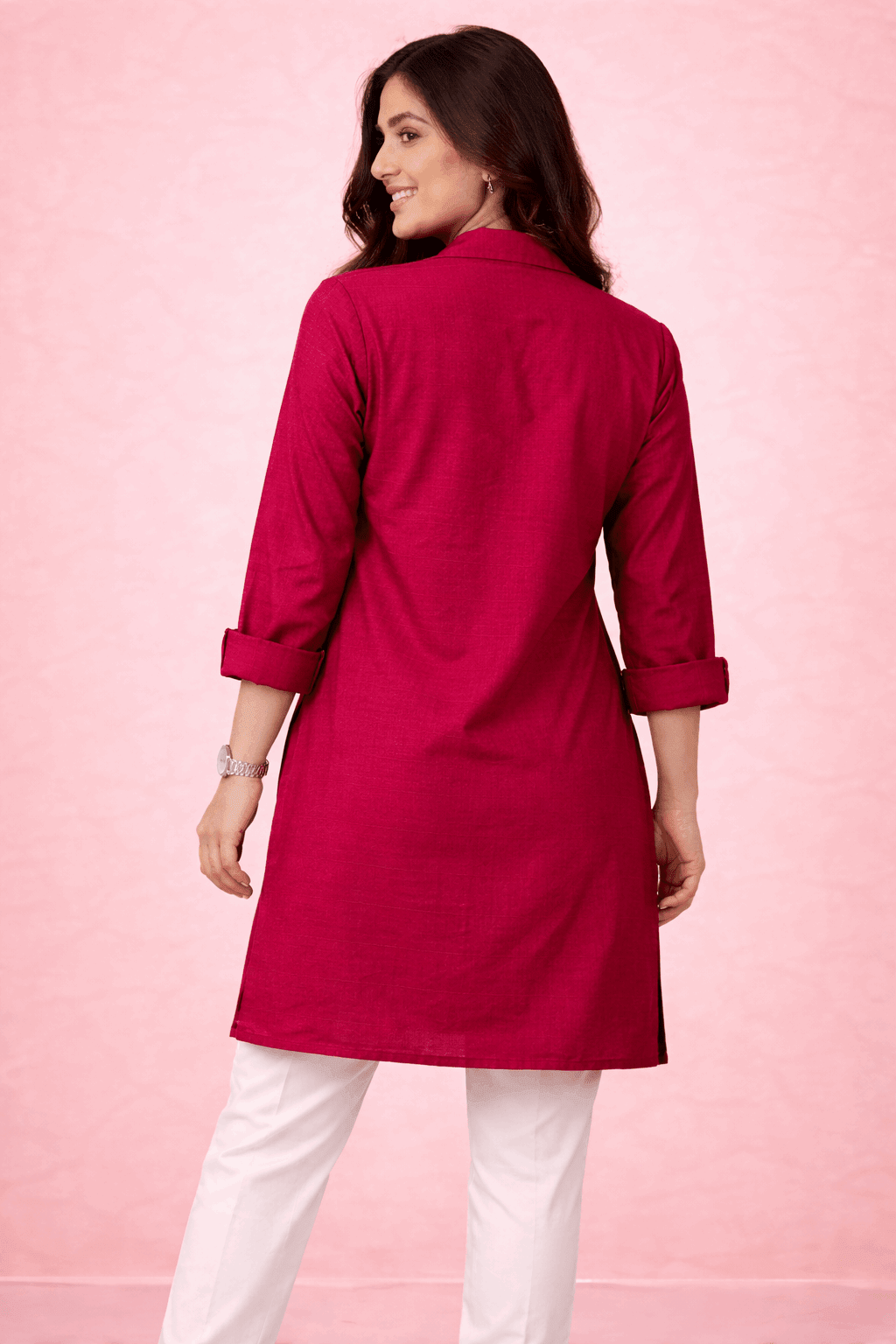 Botanical Embroidered Button-Down Kurta Red - Nishat Creative Store