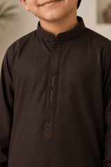 Boy Embroidered Shalwar Kameez Brown - Kiddiesco