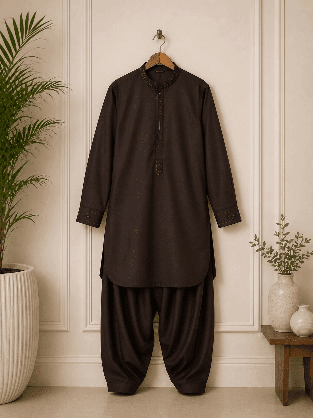 Boy Embroidered Shalwar Kameez Brown - Nishat Creative Store