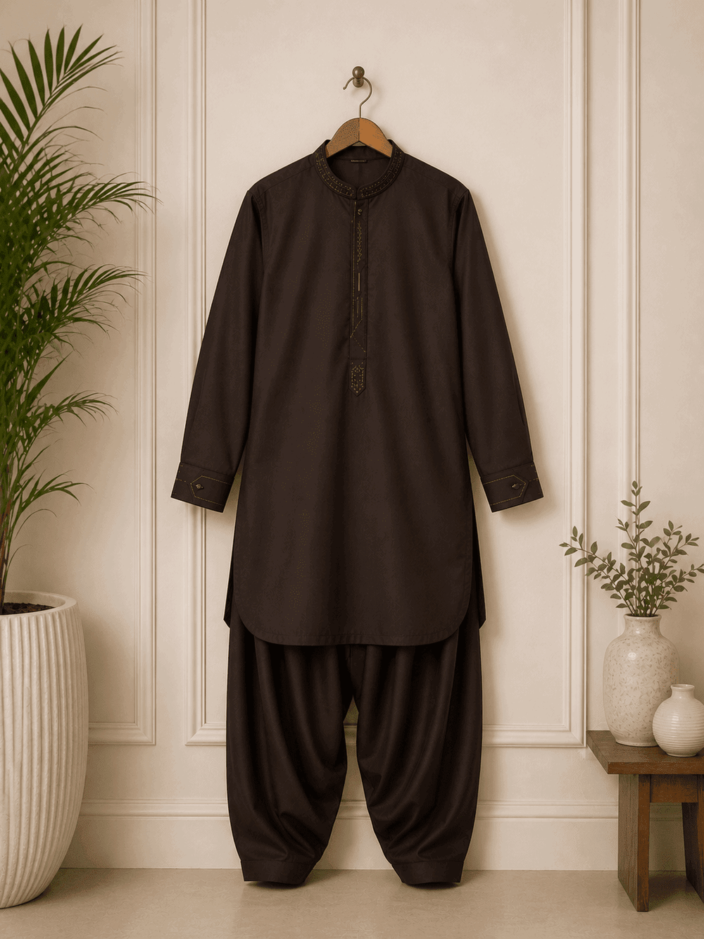 Boy Embroidered Shalwar Kameez Brown - Nishat Creative Store