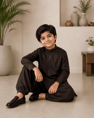 Boy Embroidered Shalwar Kameez Brown - Nishat Creative Store