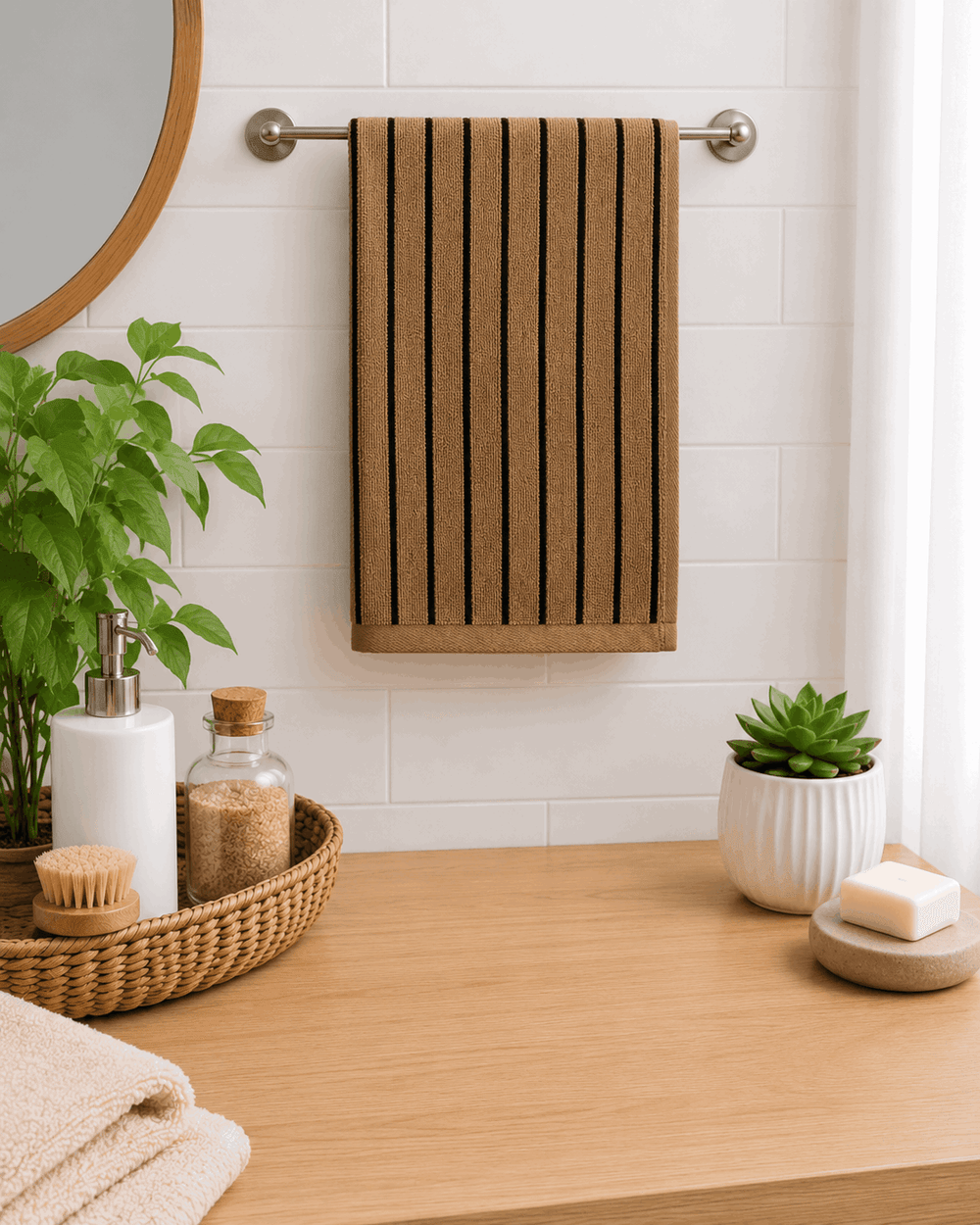 Brown Striped Cotton Hand Towel (Pack of 2) - Nishat Creative Store