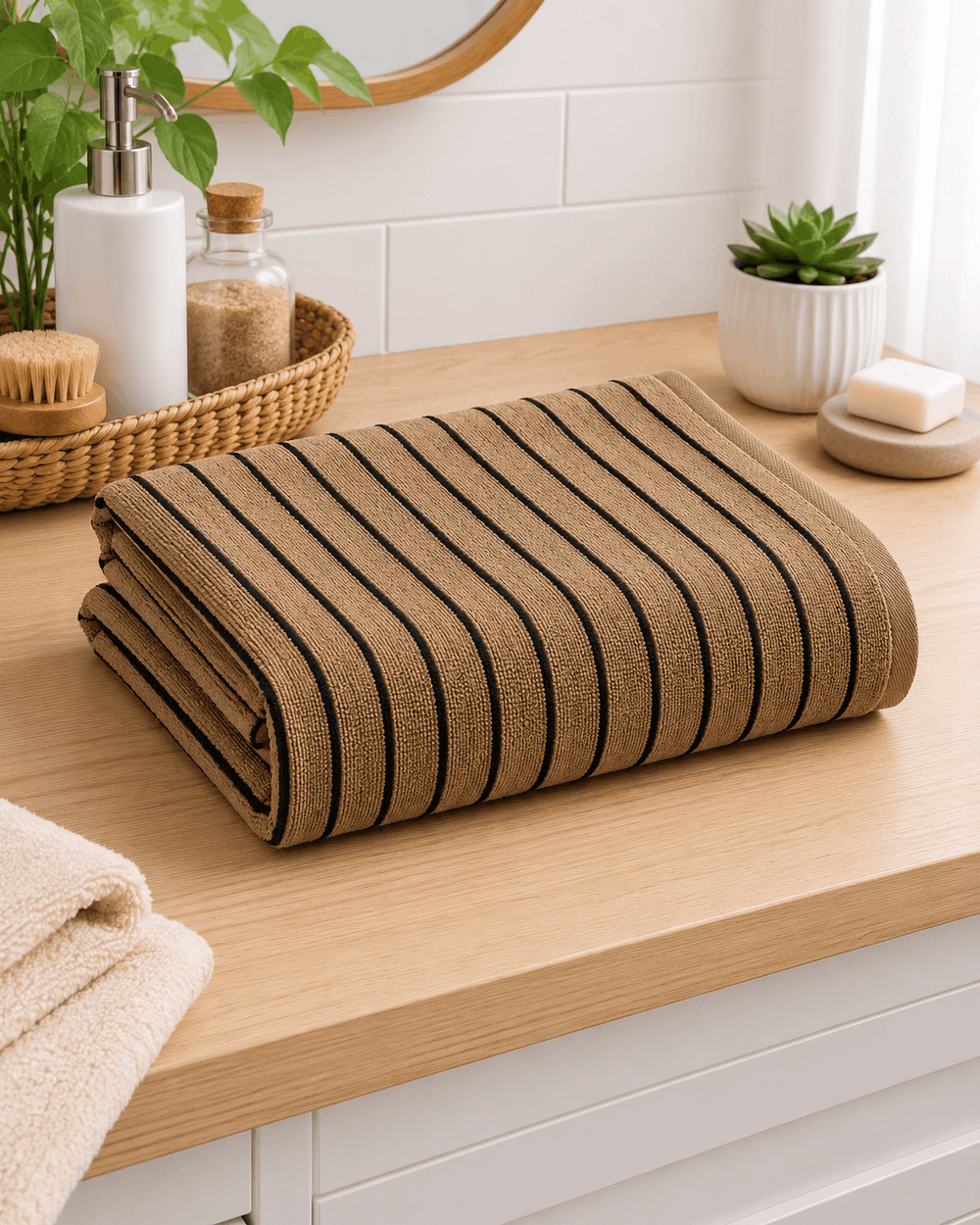 Brown Striped Cotton Hand Towel (Pack of 2) - Nishat Creative Store