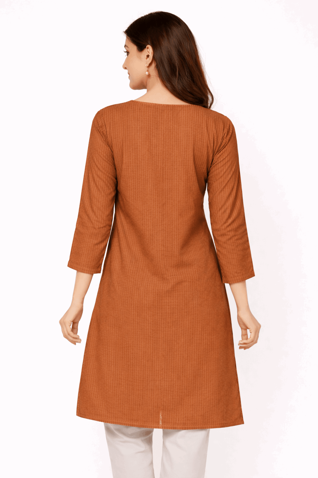 Brown Striped Floral Embroidered Kurta - Nishat Creative Store