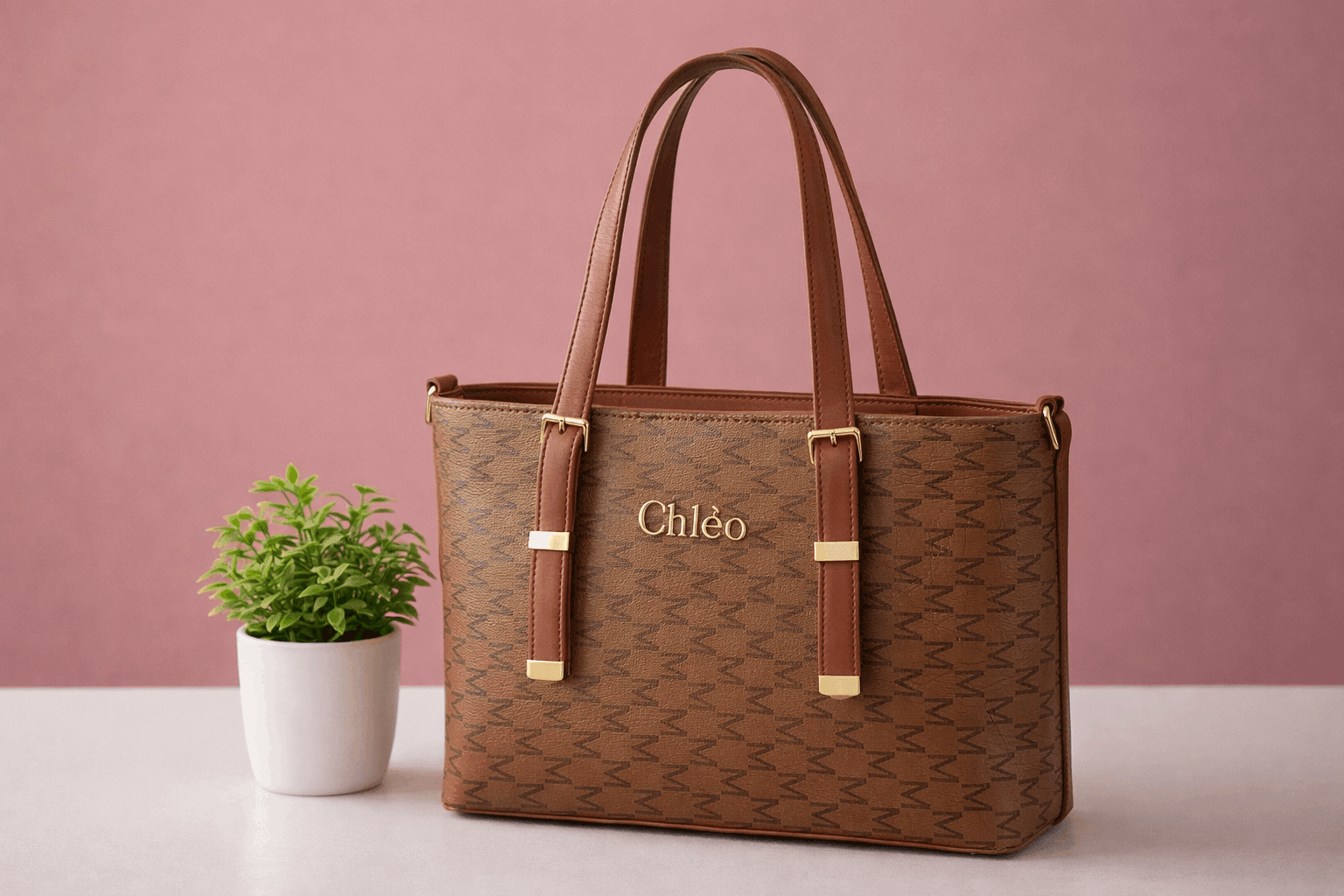 Chlèo Monogram Signature M Tote Bag – Classic Brown - Nishat Creative Store