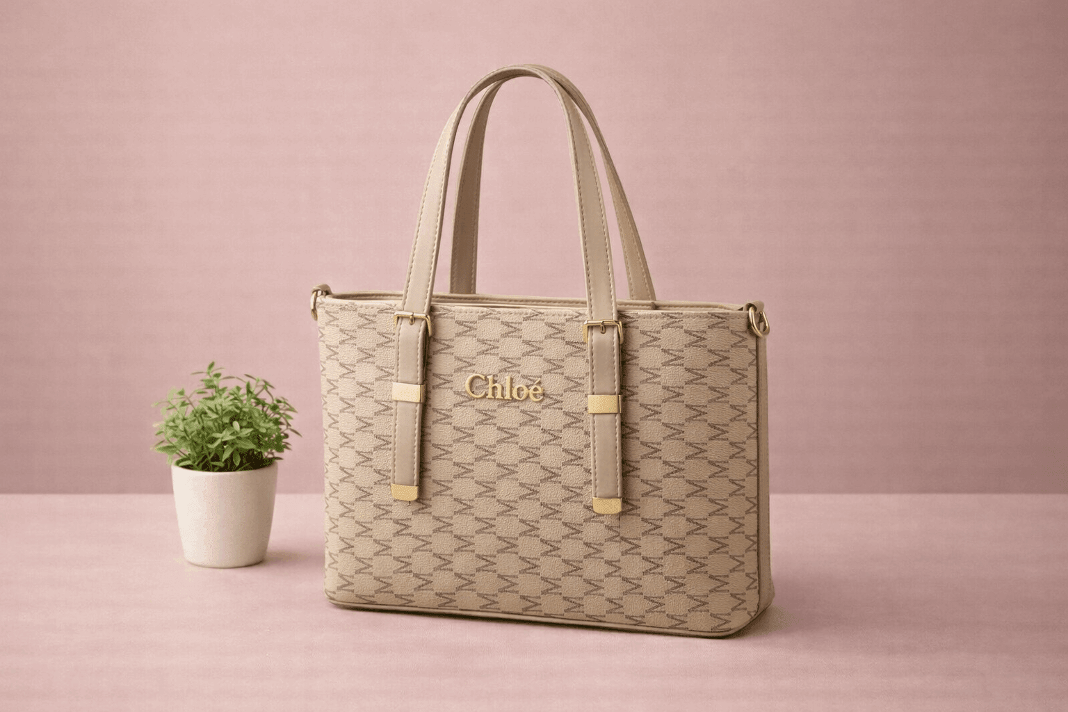 Chlèo Monogram Signature M Tote Bag – Classic Cream - Nishat Creative Store