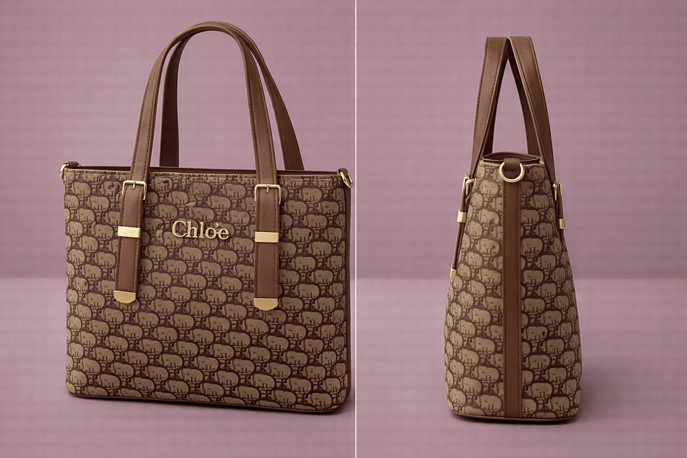Chloé "D" Patterned Tote Bag with Brown Accents - Nishat Creative Store