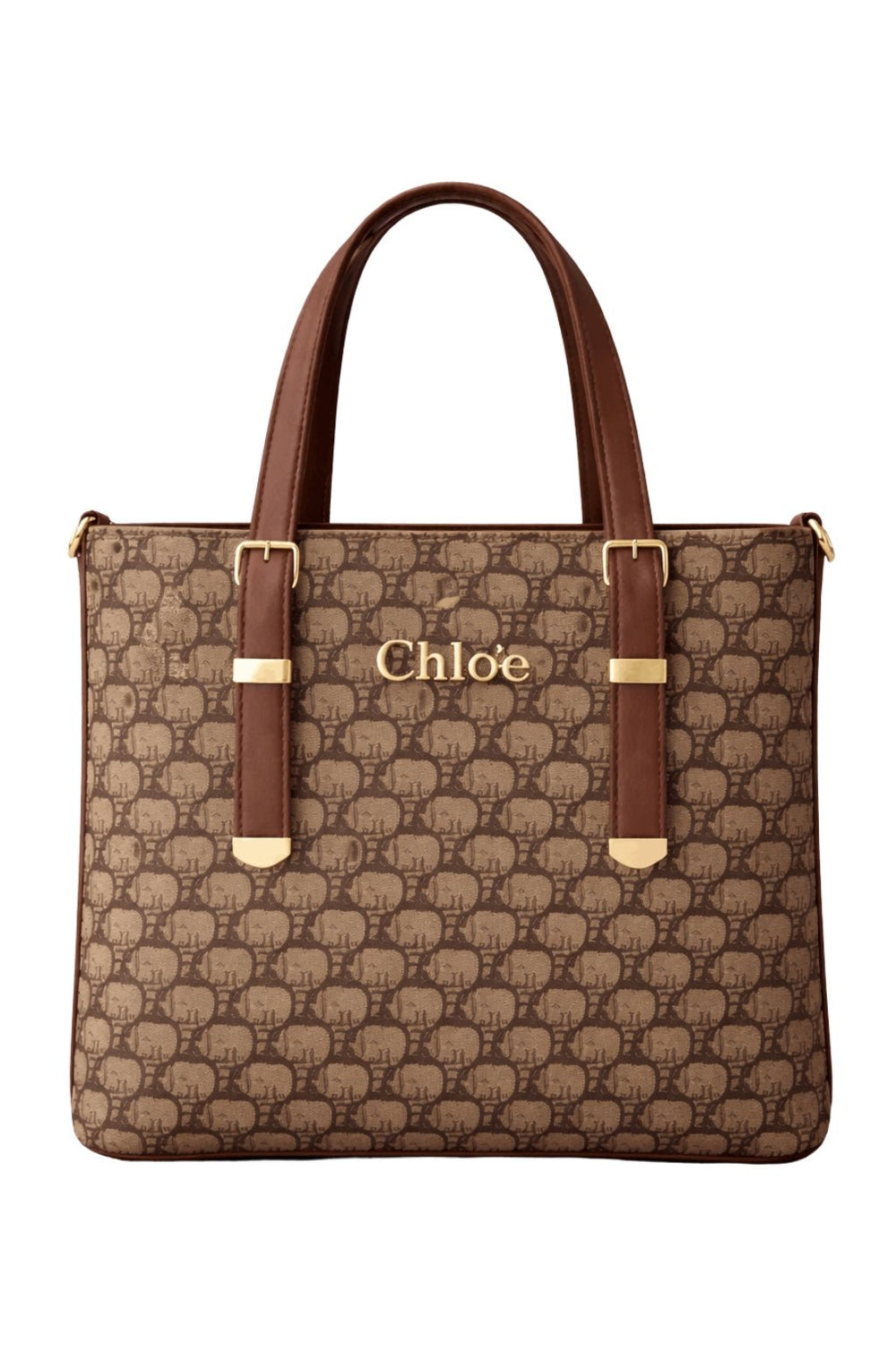 Chloé "D" Patterned Tote Bag with Brown Accents - Nishat Creative Store