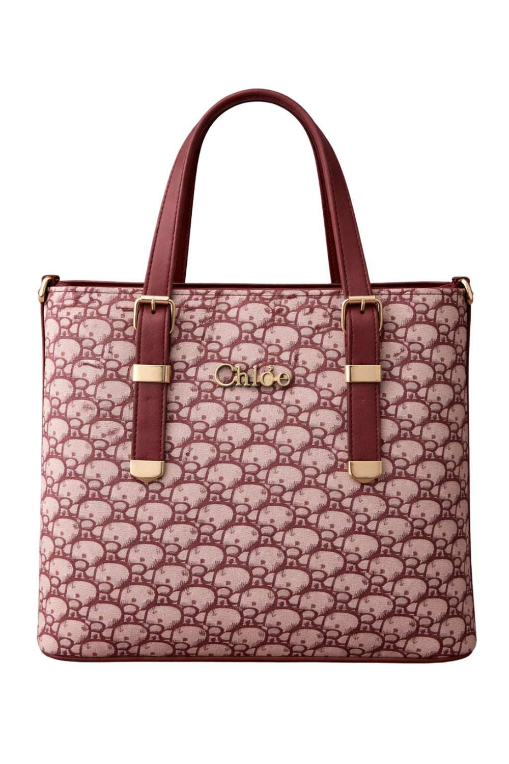 Chloé "D" Patterned Tote Bag with Deep Plum Accents - Nishat Creative Store