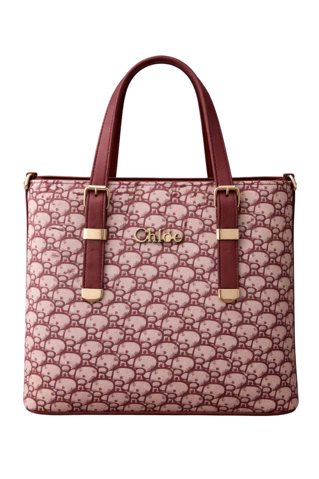 Chloé "D" Patterned Tote Bag with Deep Plum Accents - Nishat Creative Store