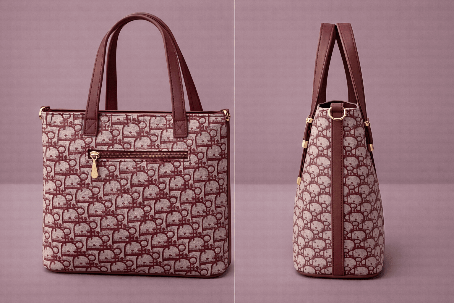 Chloé "D" Patterned Tote Bag with Deep Plum Accents - Nishat Creative Store