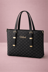 Chloë Signature Diamond Monogram Tote – Black - Nishat Creative Store